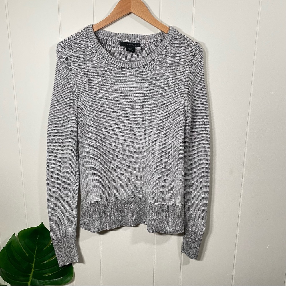 Calvin Klein Jeans Gray Marl Knit Ribbed Sweater Long Sleeves Size Medium